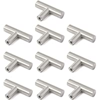 Meisax 10 tiradores de armario de acero inoxidable en forma de T- para muebles- cajones o cómodas- 5 cm (distancia entre…